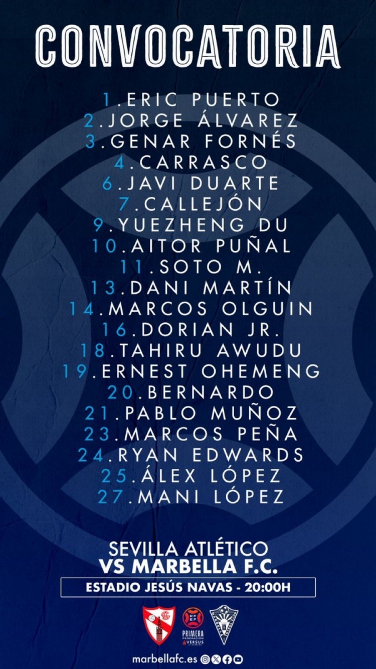 马贝拉明天凌晨客战塞维利亚竞技 杜月徵入选比赛名单