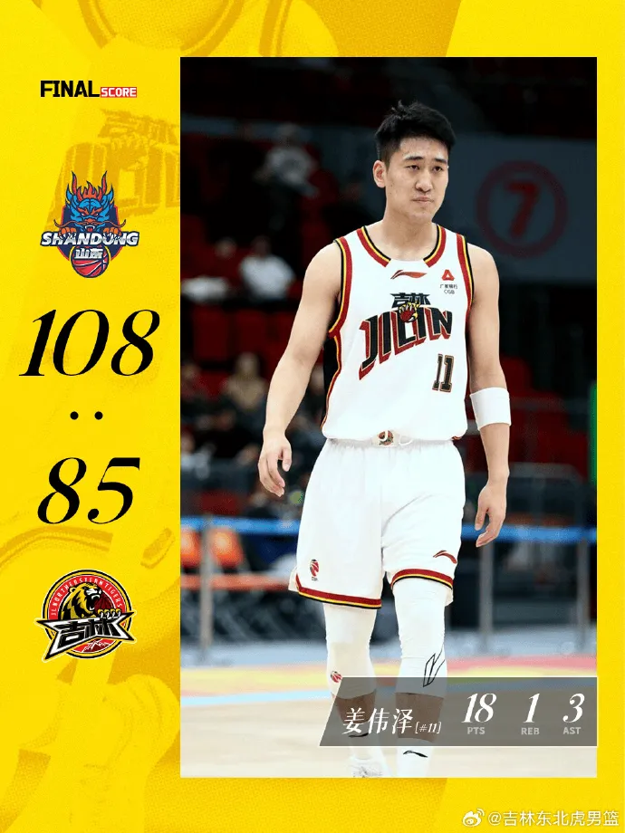 完美体育app下载-吉林男篮分享本场比赛失利海报，常规赛战绩来到6胜8负
